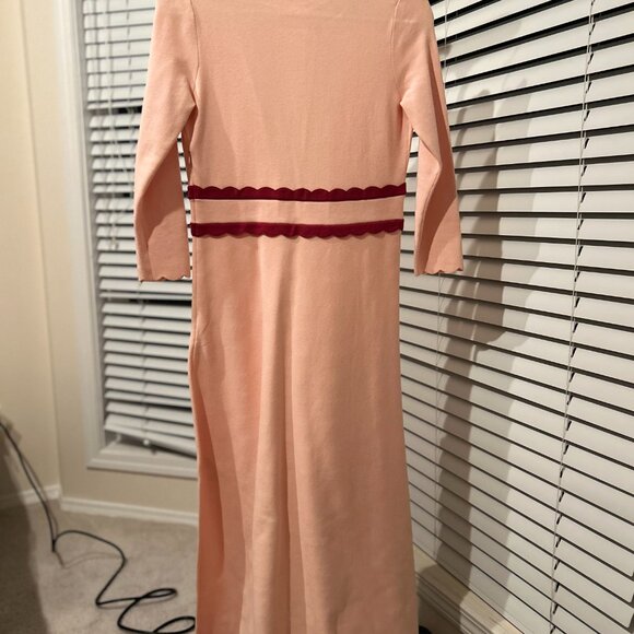 Elisabetta Franchi Maxi Knitted Light Pink Dress w/ Coral Scallop Accents Size M - Picture 3 of 6
